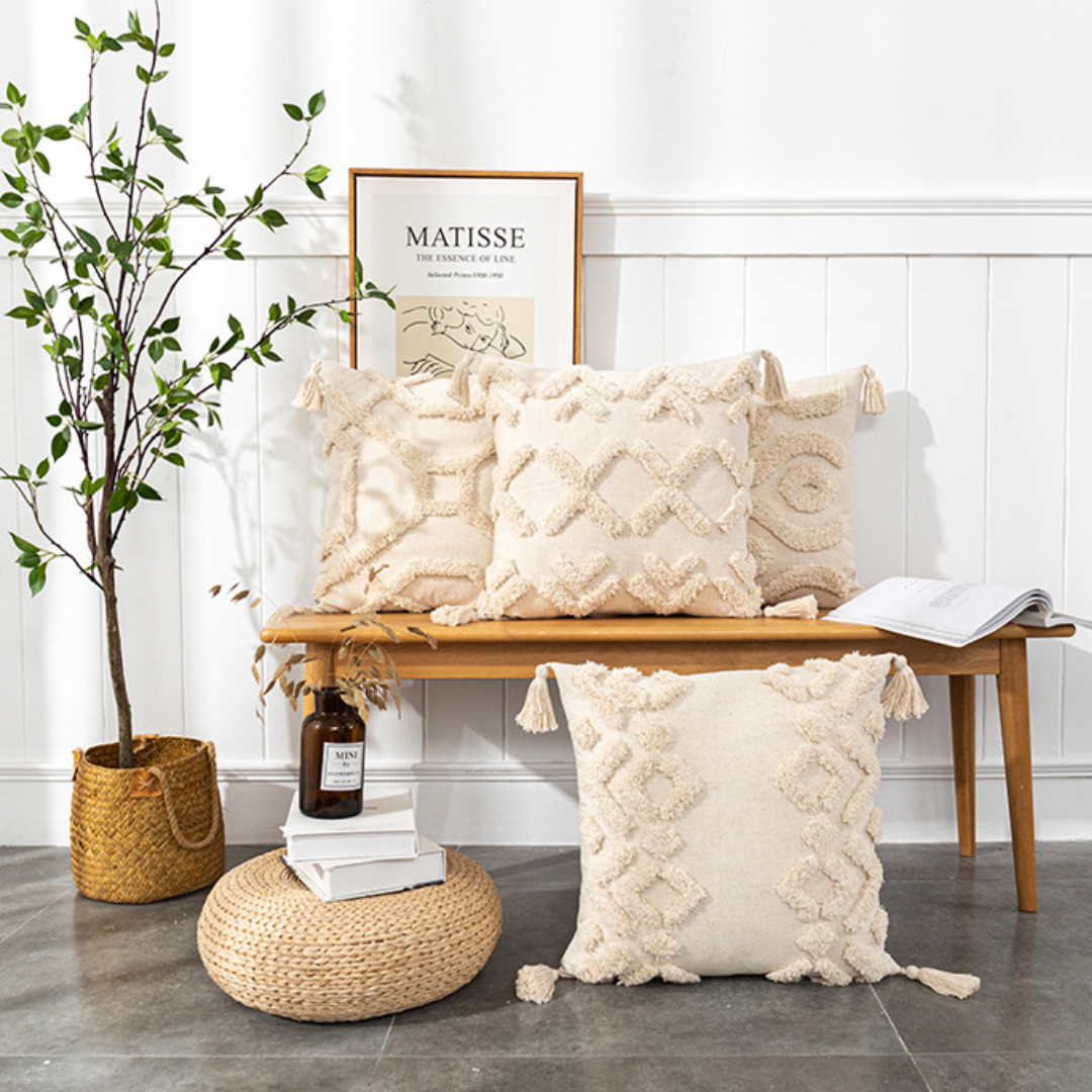 Ivory Textured Bohemian Pillow Arrangement