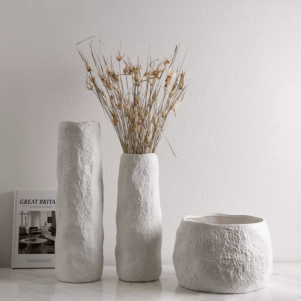 White Handcrafted Textural Vases